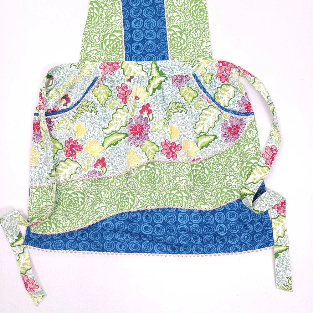 Anthropologie Mixed Floral Patchwork Cotton Halter Apron Blue Green‎ Pink 66170